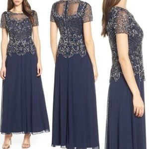 Pisarro Nights Embellished Mesh Bodice Evening Gown